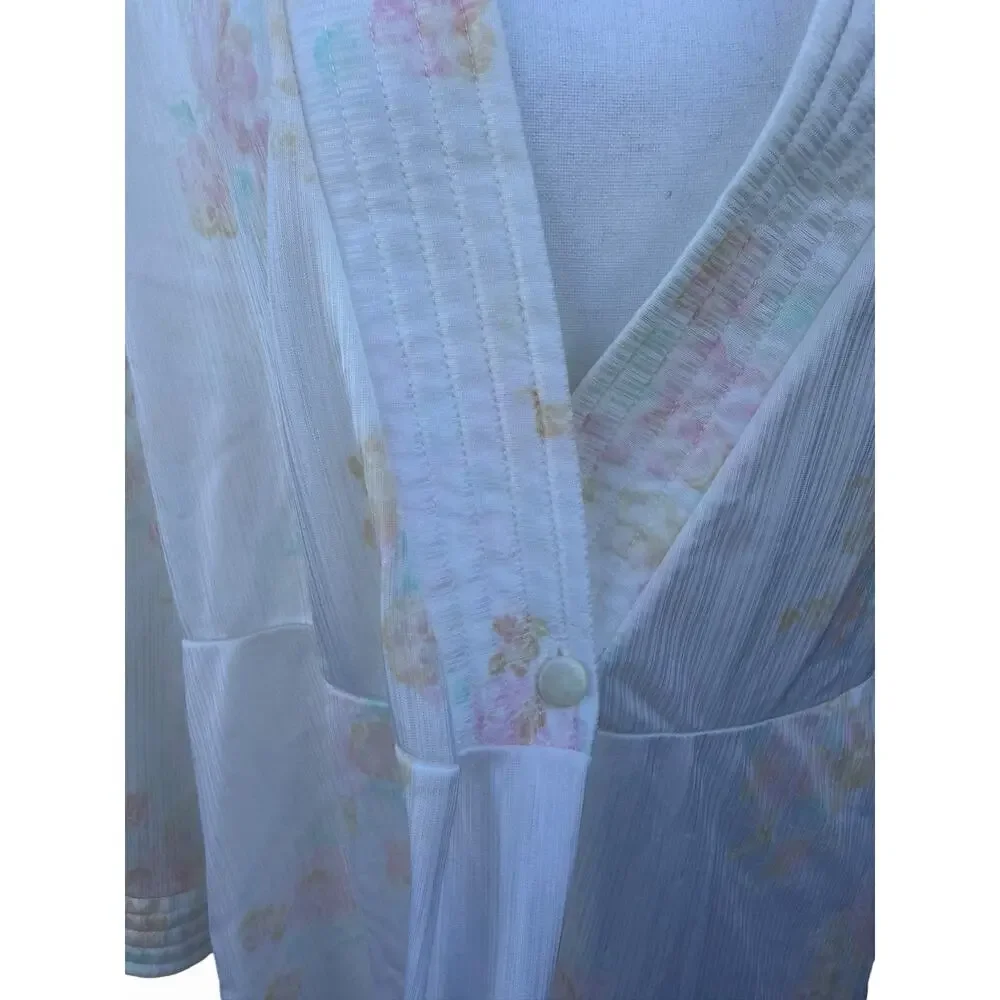 Vintage 80s Rikki New York Robe Womens M Floral Nylon Midi Sleep Gown USA